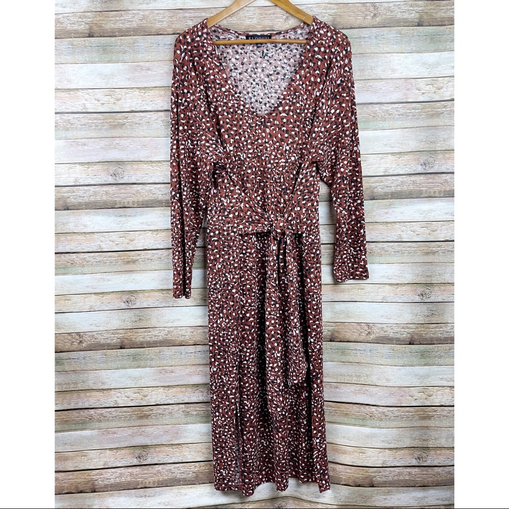 Eloquii Leopard Print Ribbed Tie Waist Midi Dress Size 18/20 - Picture 2 of 9